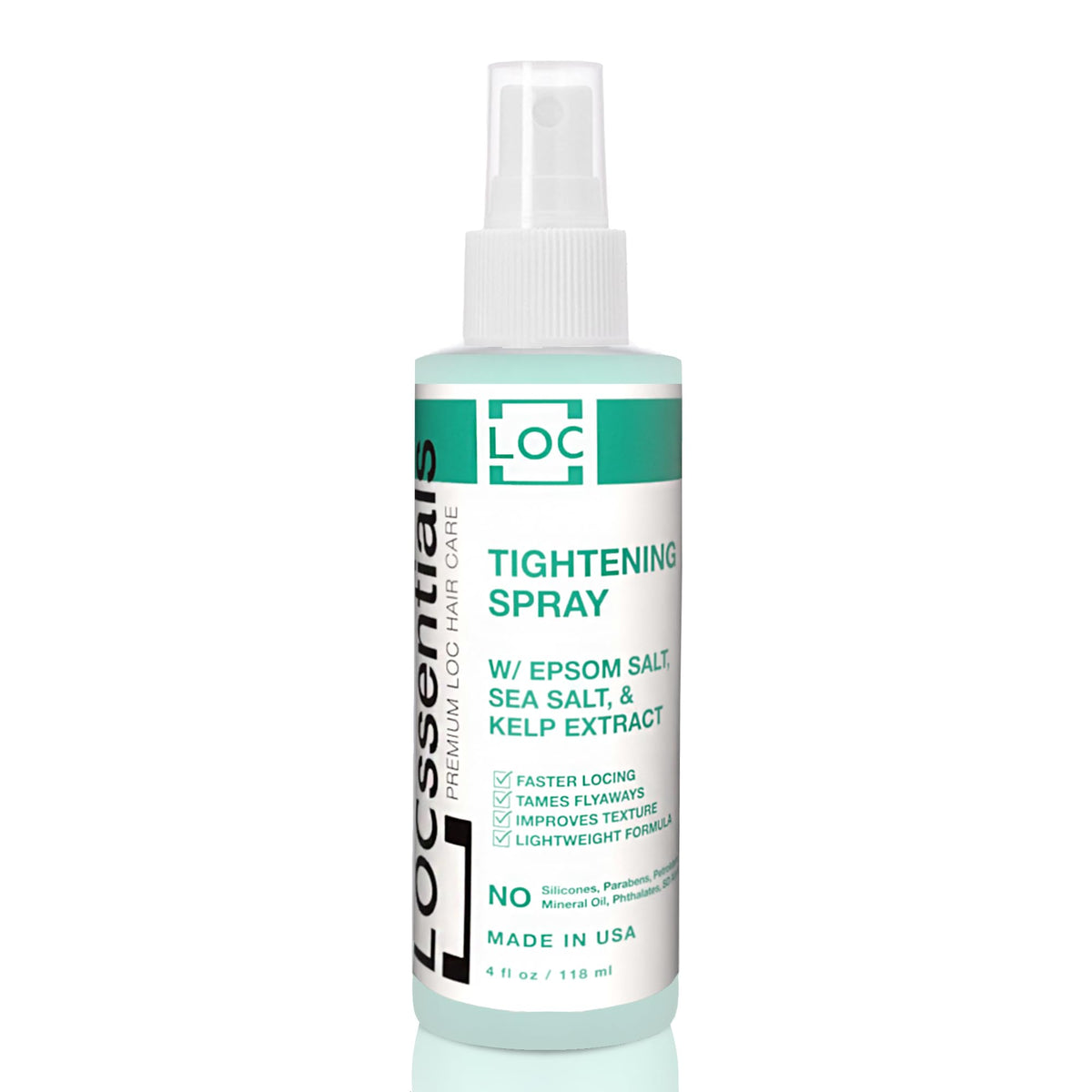 LOCssentials Sea Salt Tightening Spray bottle close-up for faster locs definition.