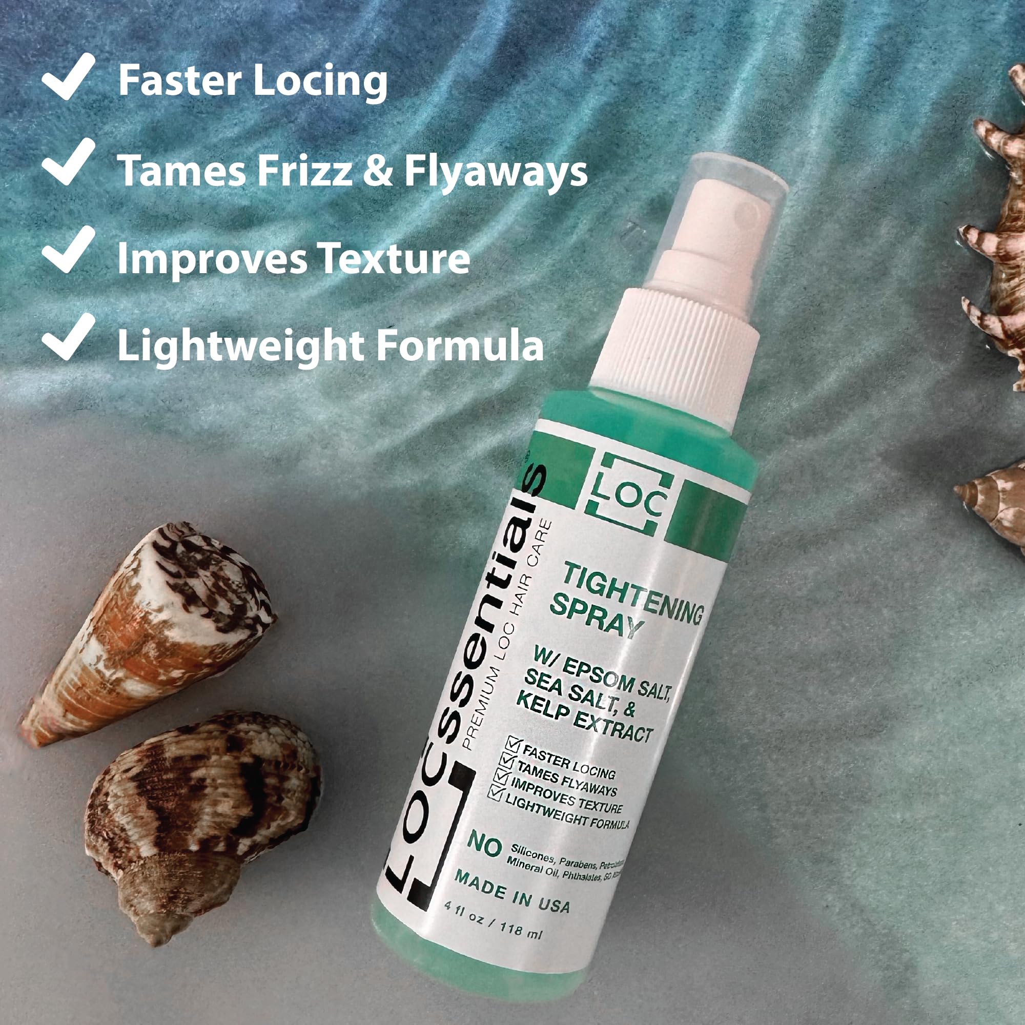 LOCssentials Sea Salt Tightening Spray being dispensed for easy application and frizz control.