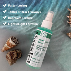 LOCssentials Sea Salt Tightening Spray being dispensed for easy application and frizz control.