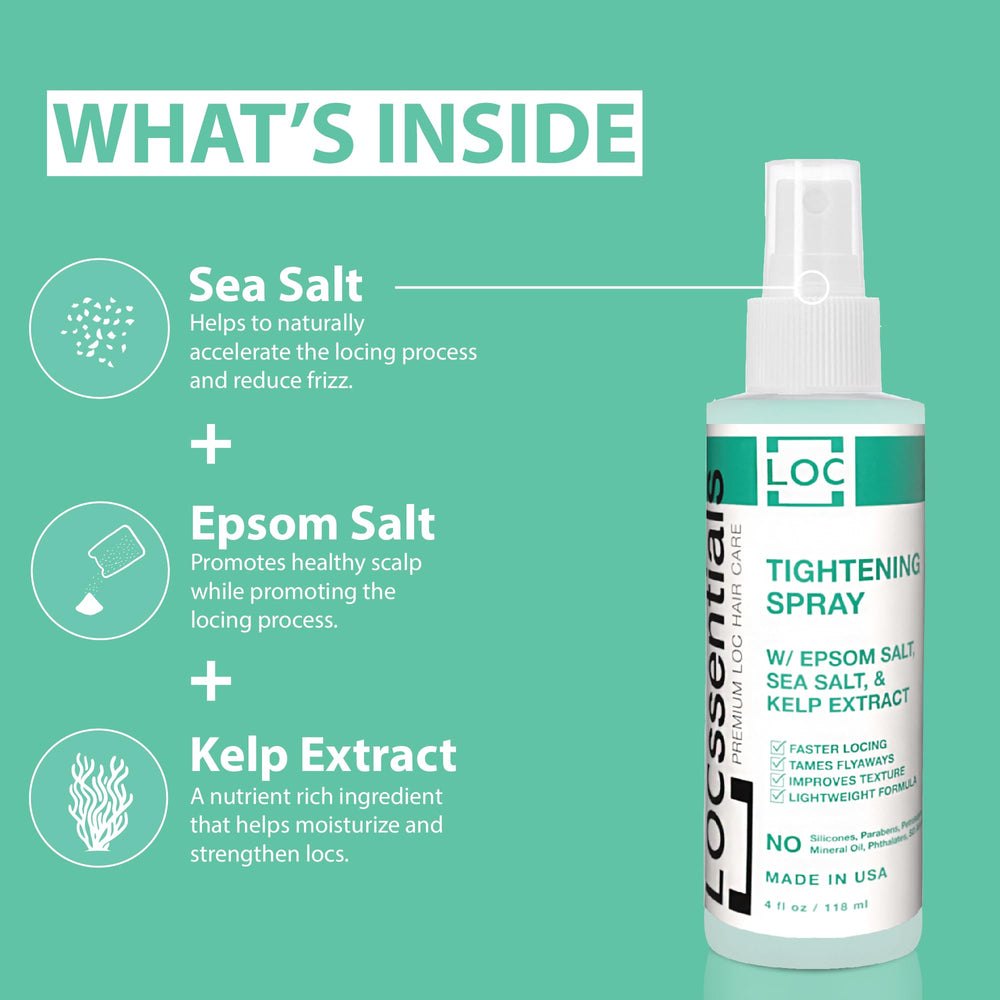 LOCssentials Sea Salt Tightening Spray on textured locs delivering natural volume.
