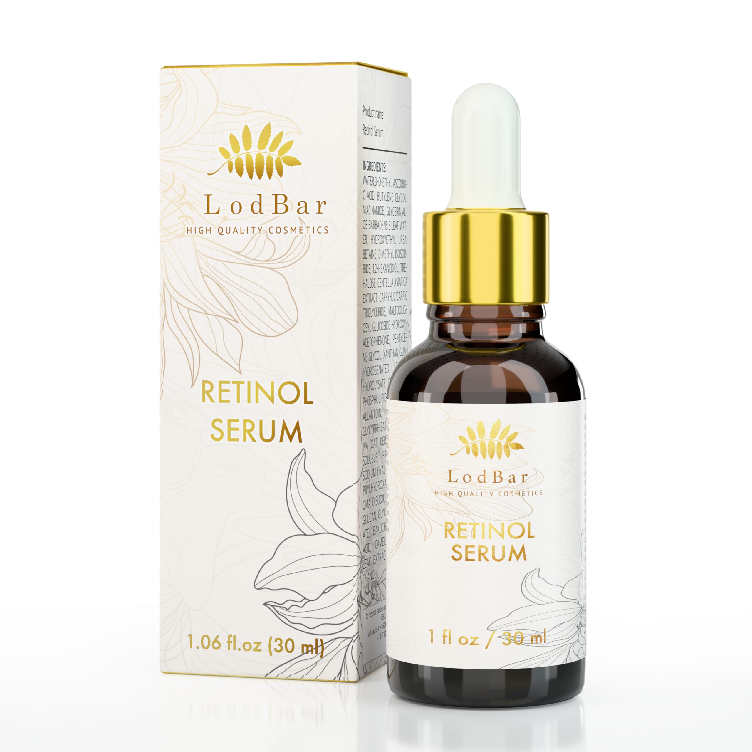 LodBar Retinol Serum bottle shows dual retinoid system for balanced renewal