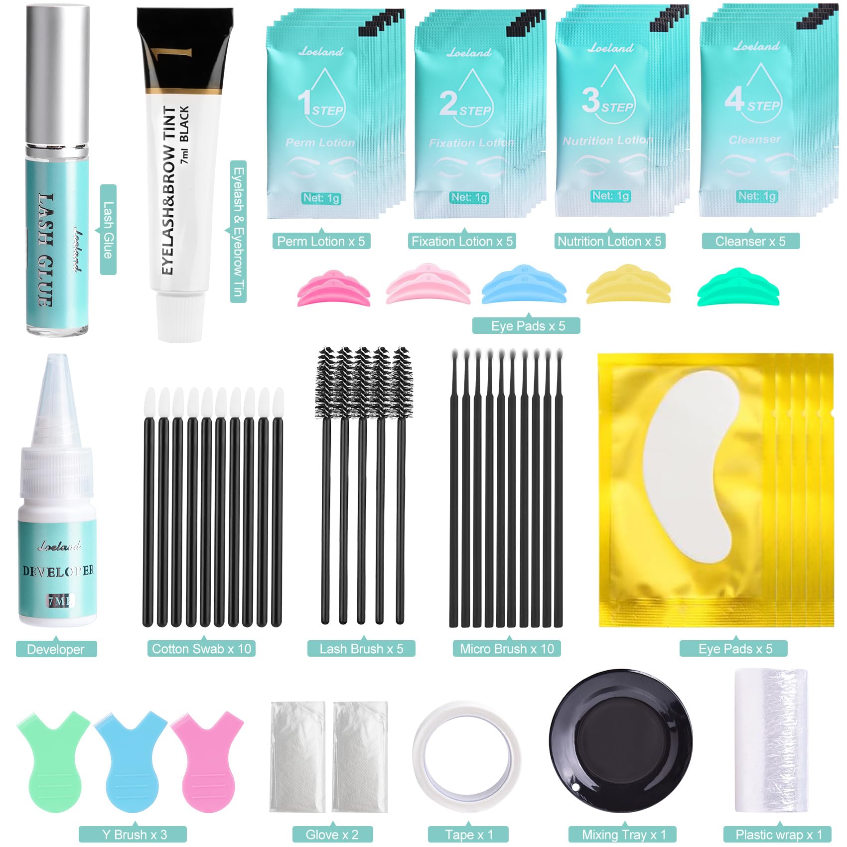 Loeland Lash Lift Kit inside contents reveal tools and lotions for salon-quality results at home