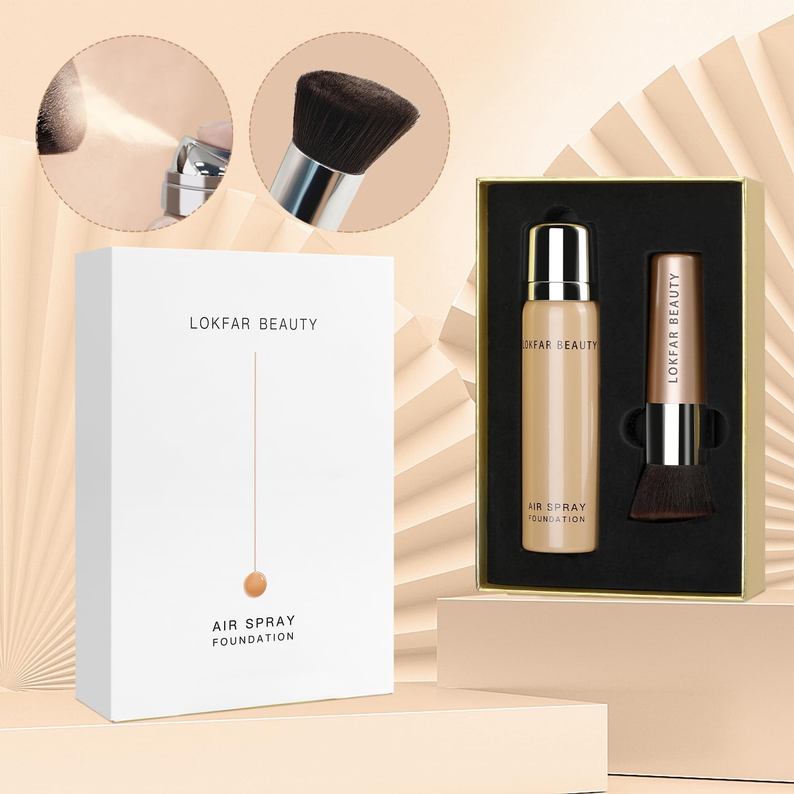 LOKFAR foundation spray kit with brush included for precise blending.