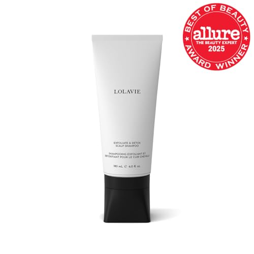 Lolavie Exfoliate Detox Scalp Scrub application shows direct root treatment