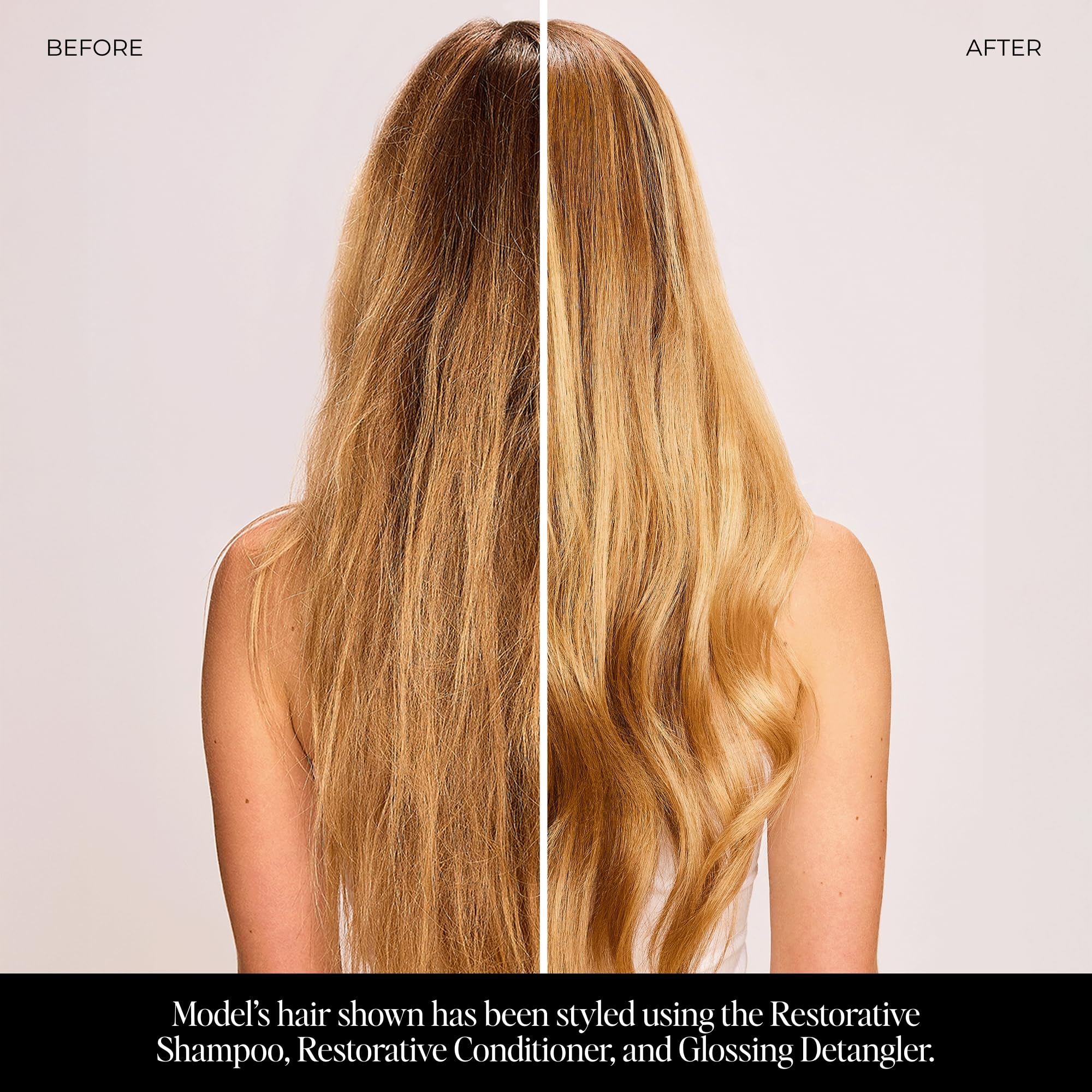 Leave-In bottle demonstrating smooth, manageable hair after use.