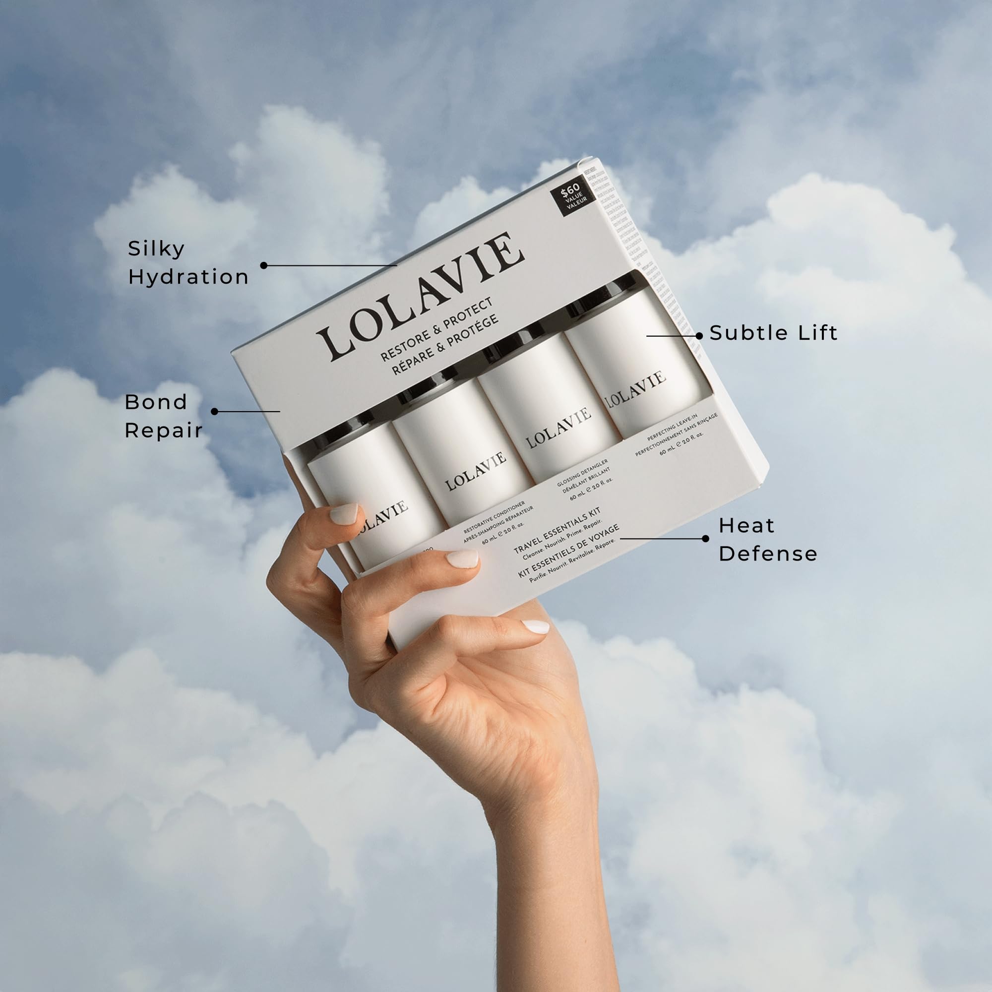 LolaVie Restorative Conditioner travel bottle for hydrated, silky strands while traveling.