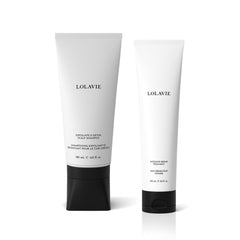 LolaVie Exfoliate & Detox Scalp Shampoo bottle for a thorough cleanse and boosted volume.