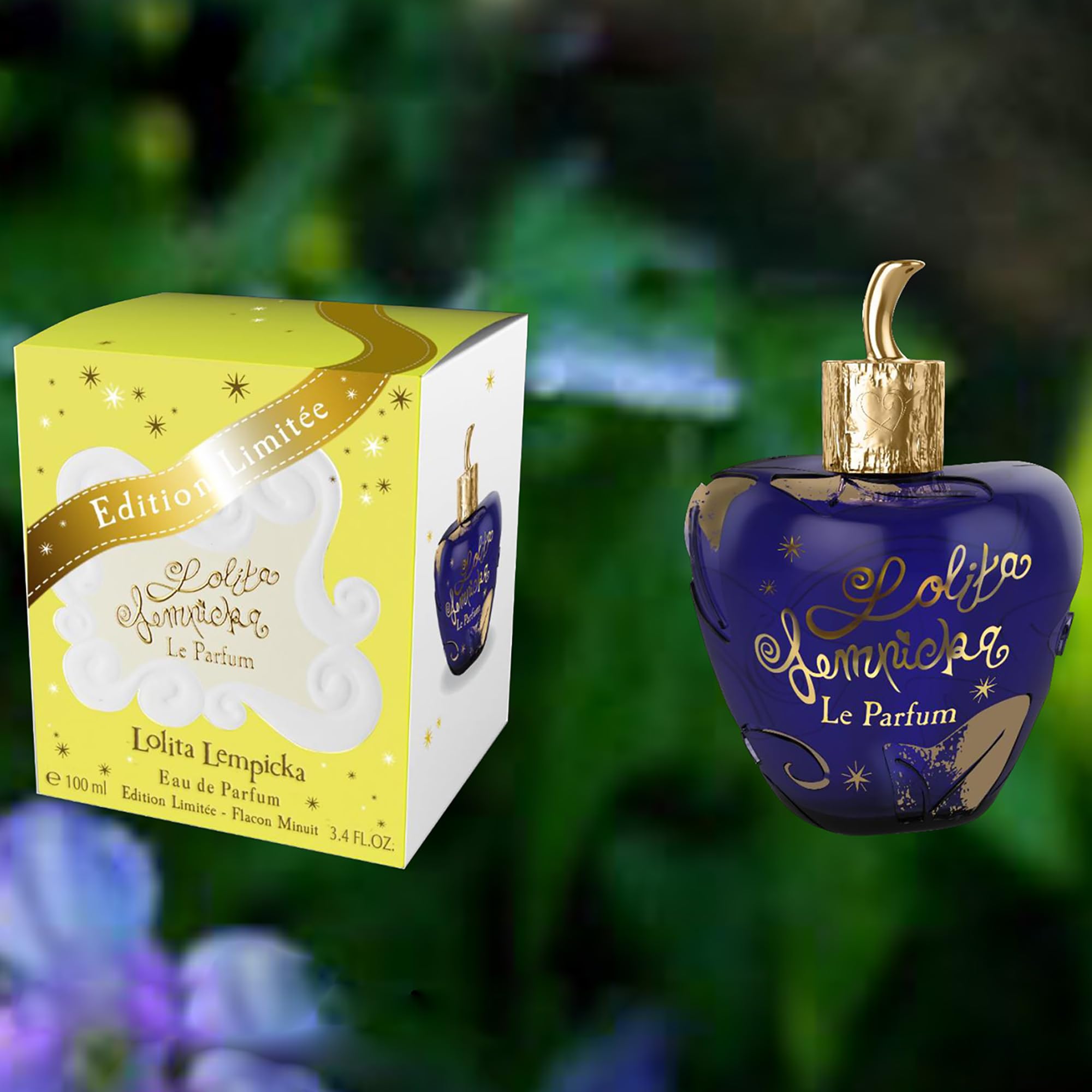 Lolita Lempicka Le Parfum gold-accent bottle detail emphasizes luxury packaging and elegance.