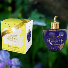 Lolita Lempicka Le Parfum gold-accent bottle detail emphasizes luxury packaging and elegance.