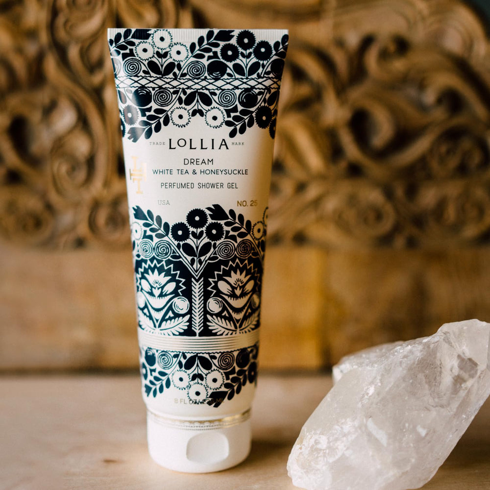 LOLLIA Dream Shower Gel supports a serene self-care routine at home.