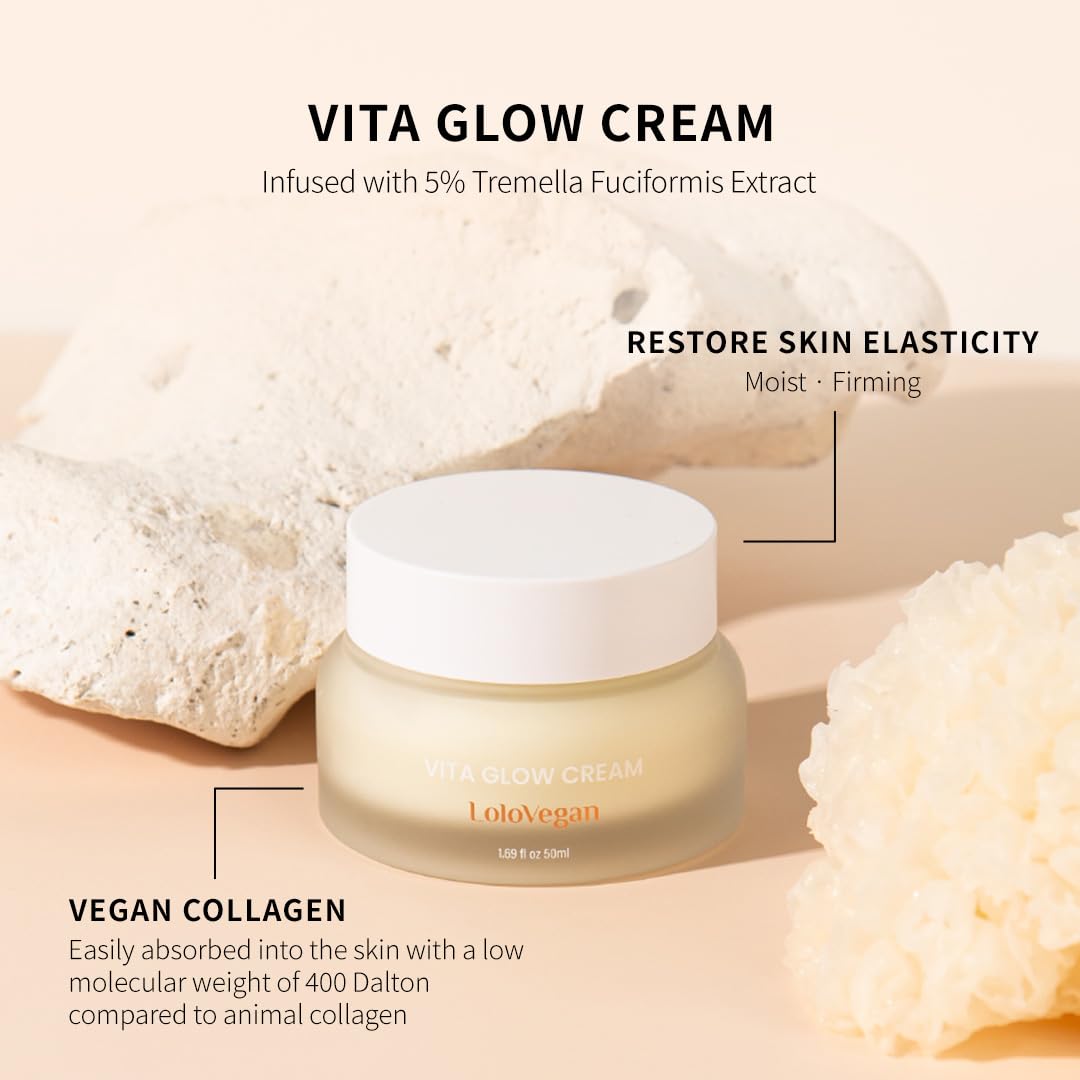 Lolovegan Vita Glow Cream texture close-up demonstrating smooth hydration.
