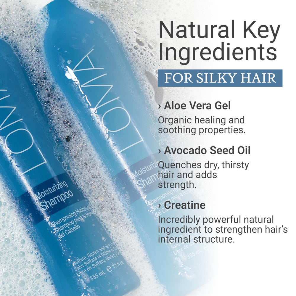Loma Moisturizing Shampoo lather forming creamy foam on strands