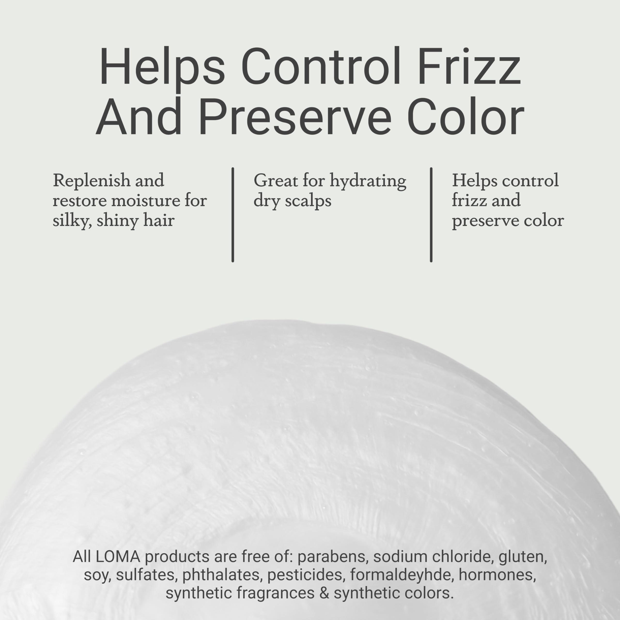 Loma Moisturizing Shampoo packaging emphasizes sulfate- and paraben-free formula
