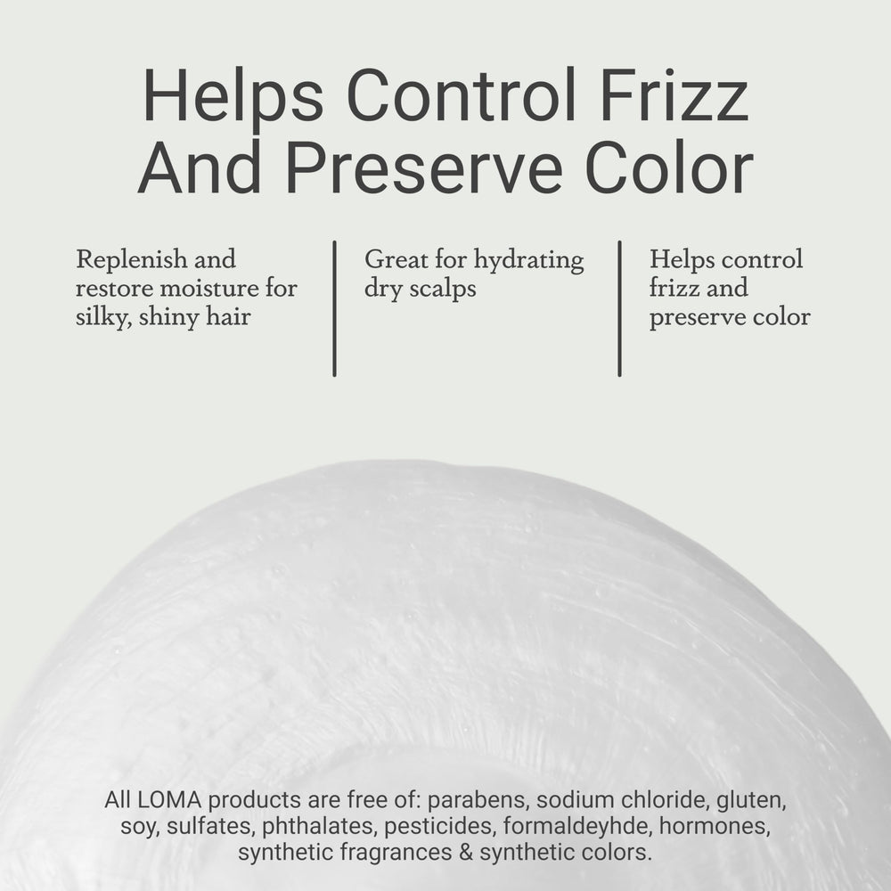 Loma Moisturizing Shampoo packaging emphasizes sulfate- and paraben-free formula