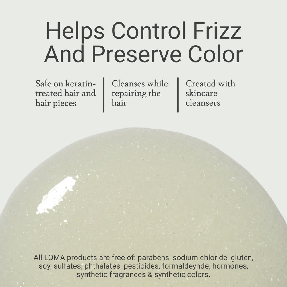 LOMA Nourishing Shampoo on color-treated hair showing gentle cleansing.