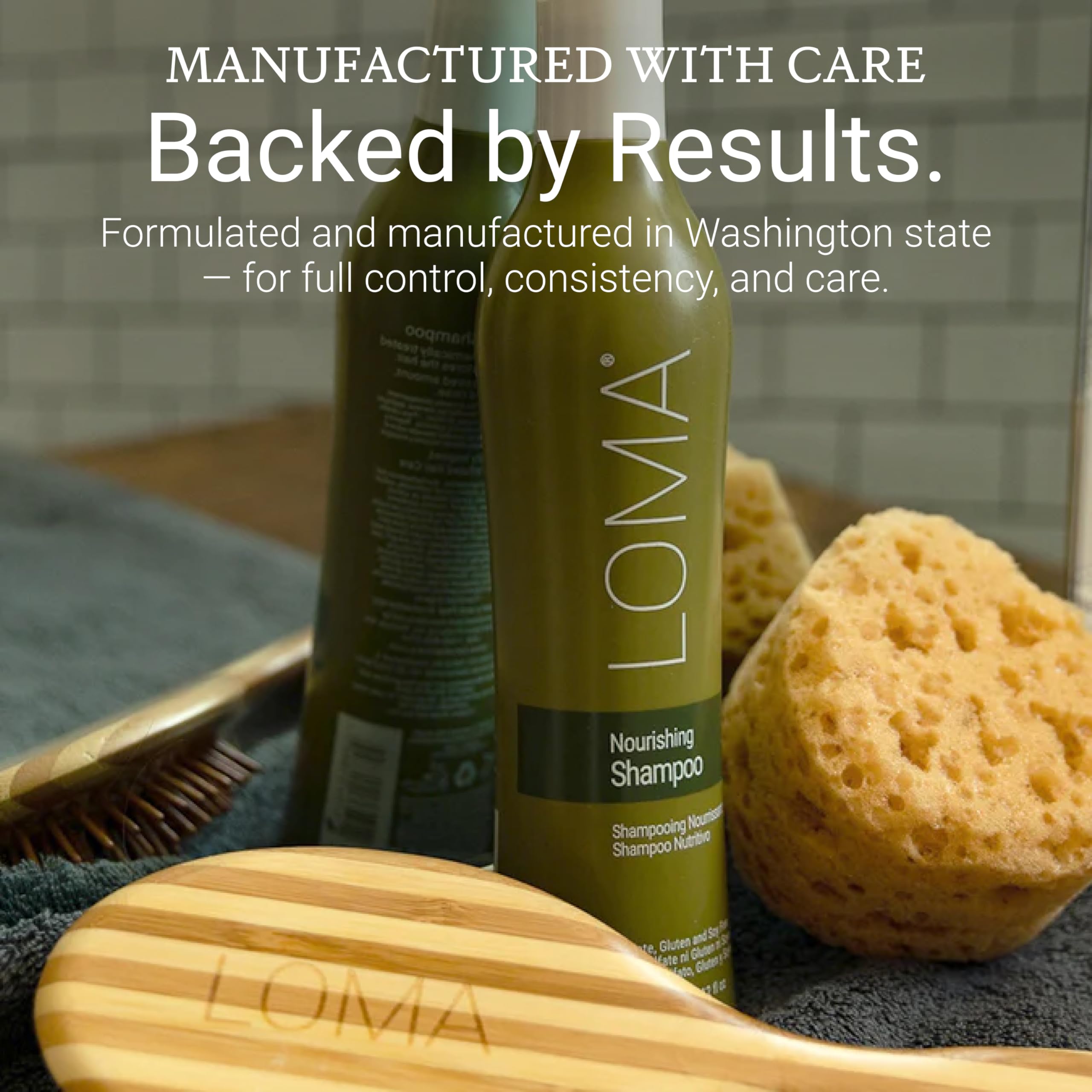 LOMA Nourishing Shampoo sulfate-free label close-up.