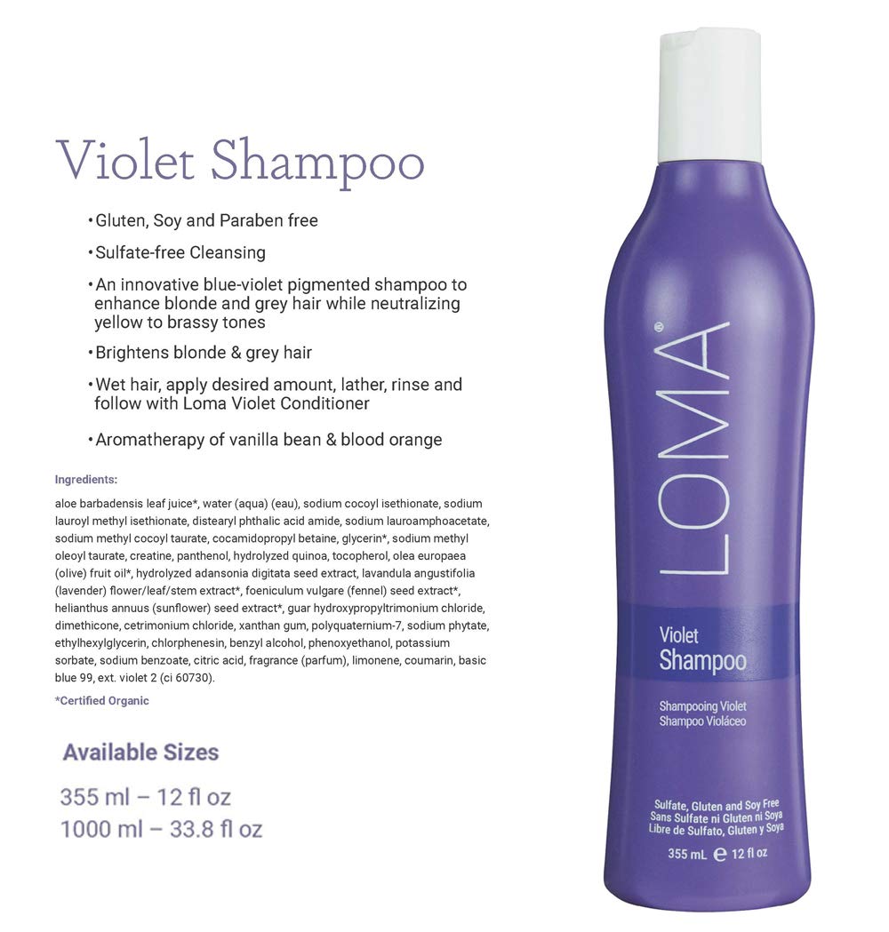 LOMA Violet Conditioner bottle front view for silky, hydrated locks