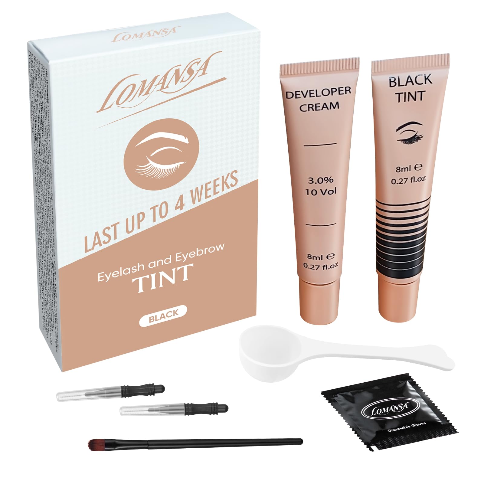 Lomansa Lash Tint Kit packaging showing a ready-to-use home solution.