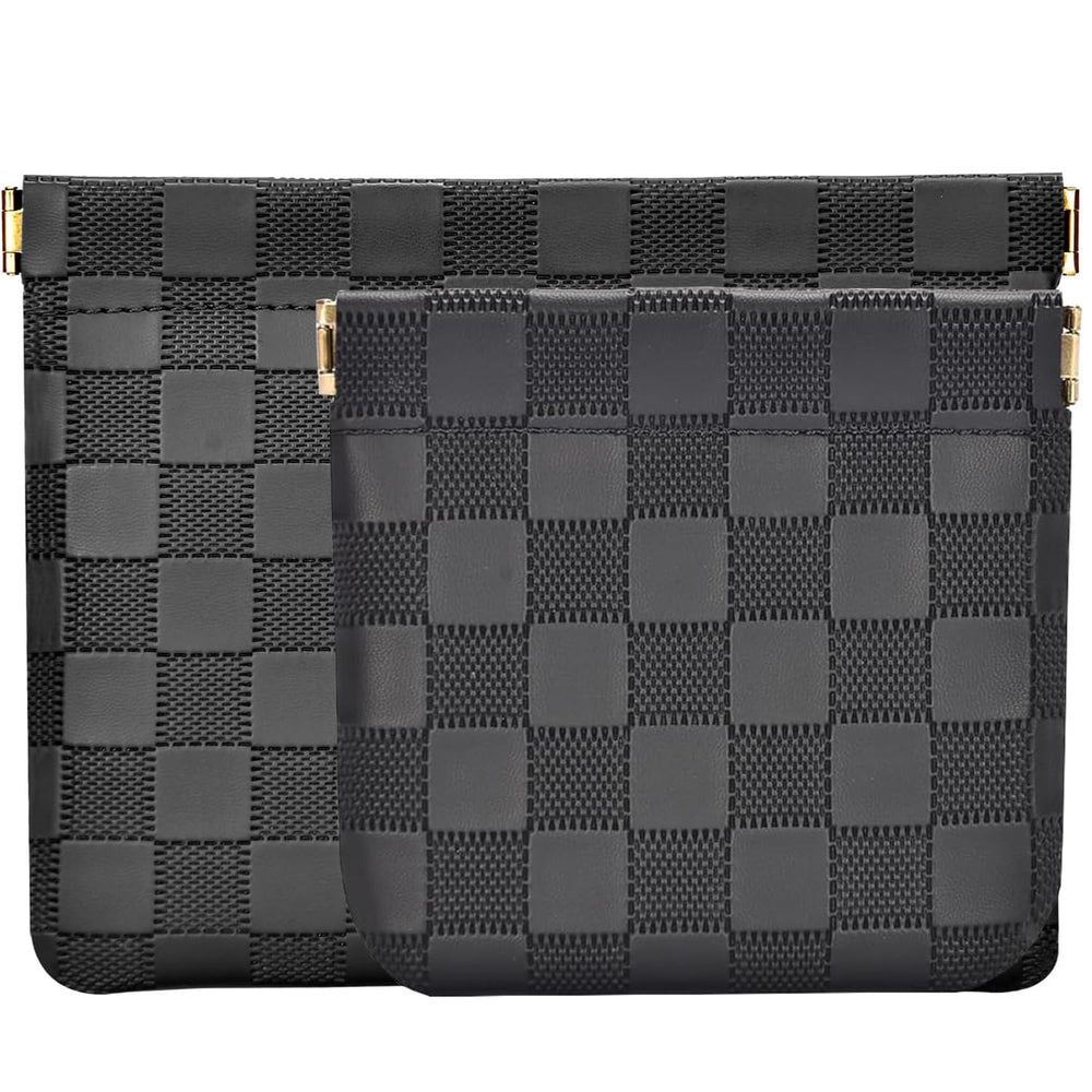 Lomkya checkered makeup bag set, large, ideal for purse organization.