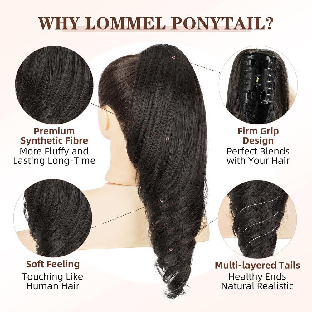 Lommel 18-inch ponytail length with waves adds dramatic, natural movement.