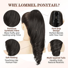 Lommel 18-inch ponytail length with waves adds dramatic, natural movement.