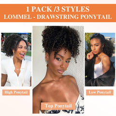 Lommel Afro kinky curly ponytail showing natural volume and bounce.