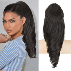 Lommel Claw Clip Ponytail Extension in brown-black demonstrates quick, secure styling.
