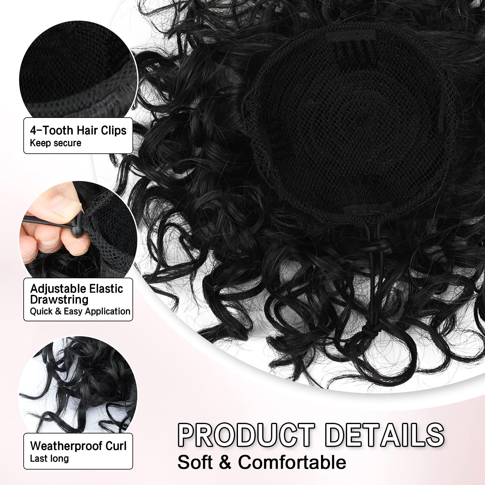 Lommel Messy Bun Natural Black shade blends with hair.
