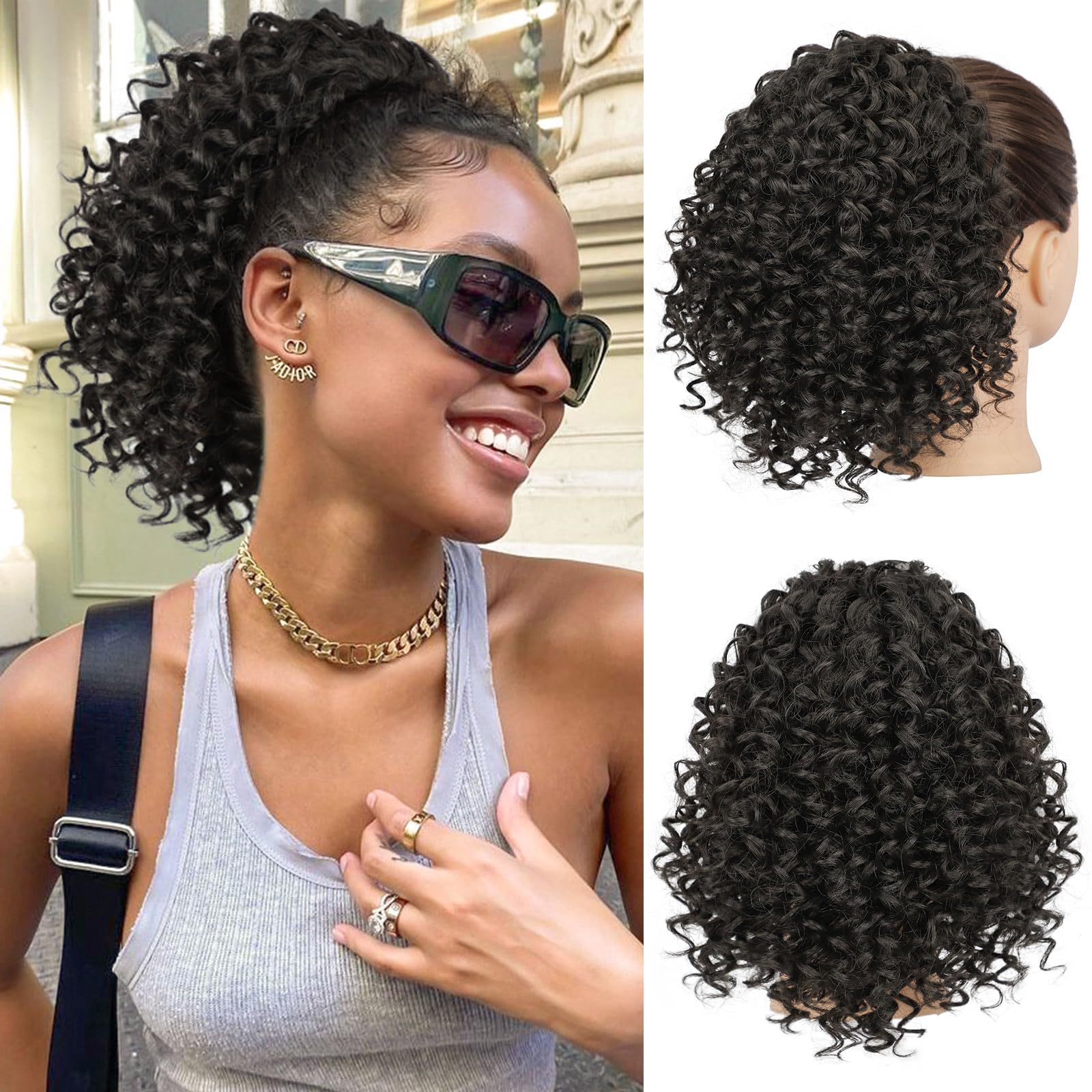 Lommel ponytail extension with drawstring and clips for secure daily wear.