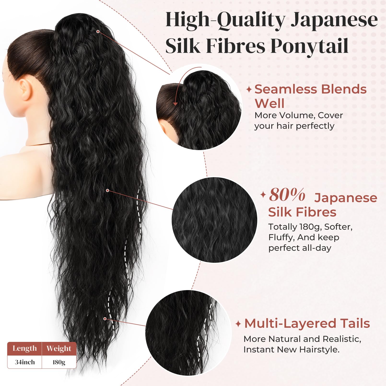 LONAI ponytail extension inner net upgrade adds volume and secure fit.
