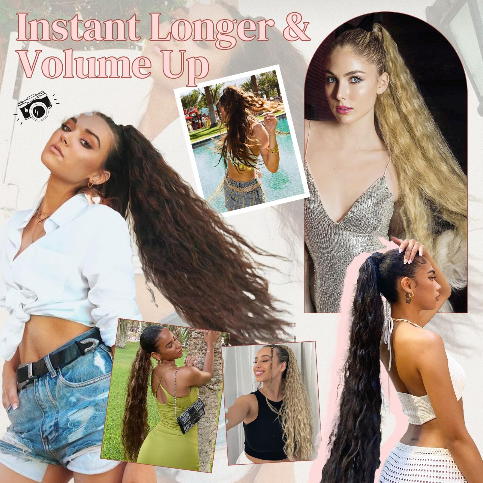LONAI ponytail extension with multi-layered waves and movement.