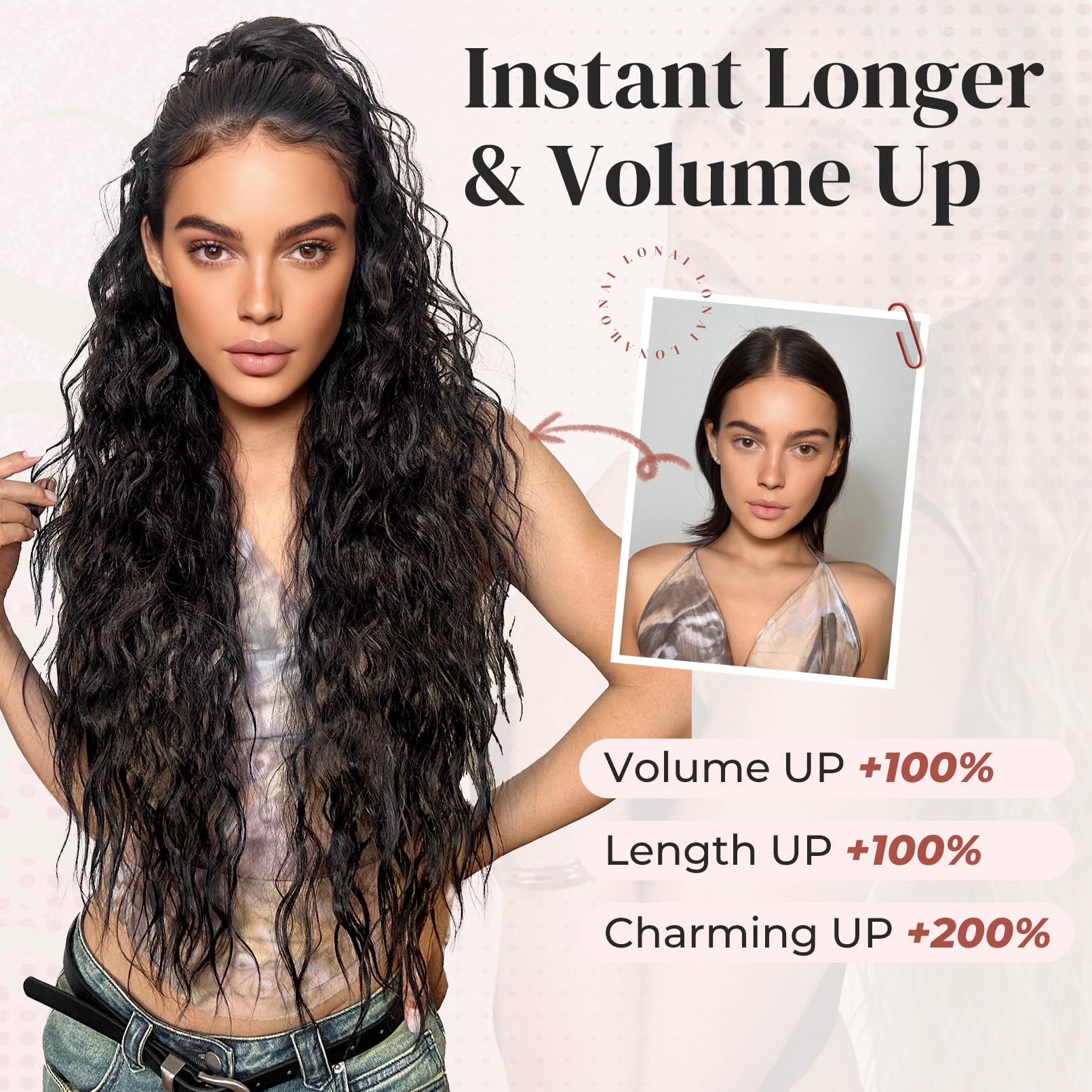 LONAI ponytail extension with soft fluffy texture for natural look.