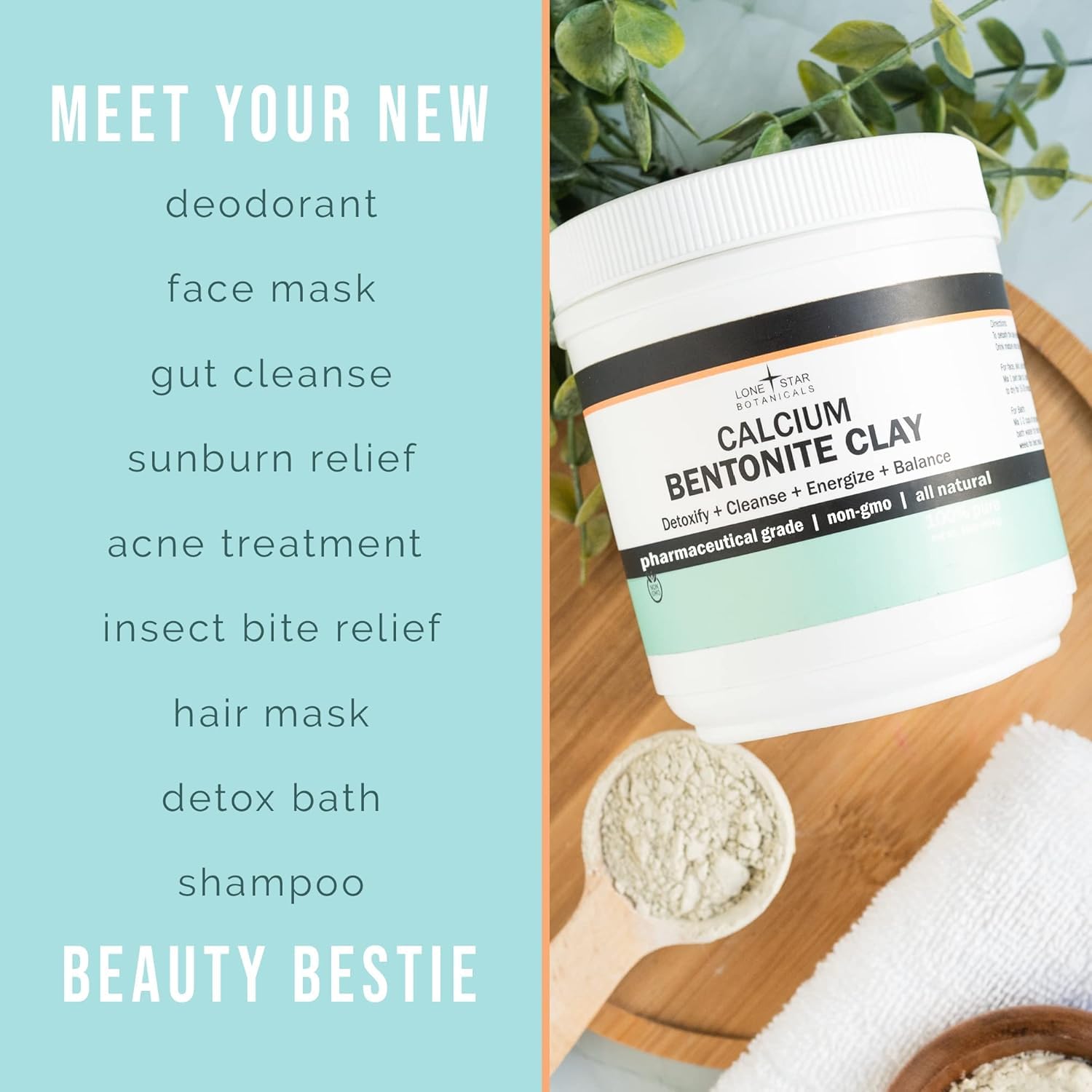 Lone Star Botanicals Calcium Bentonite Teeth Cleaner supports gentle daily care.