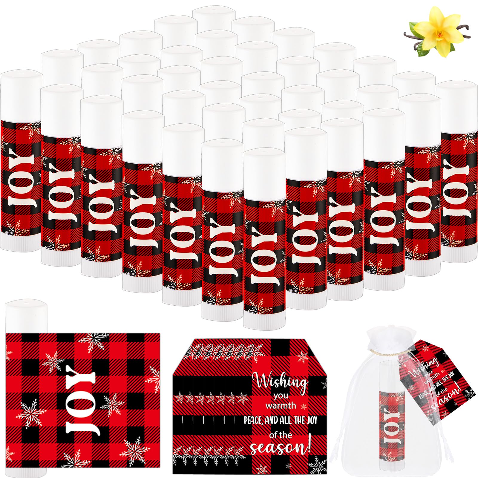 Lonfliness lip balm packaging in buffalo plaid for festive gifting and lip care