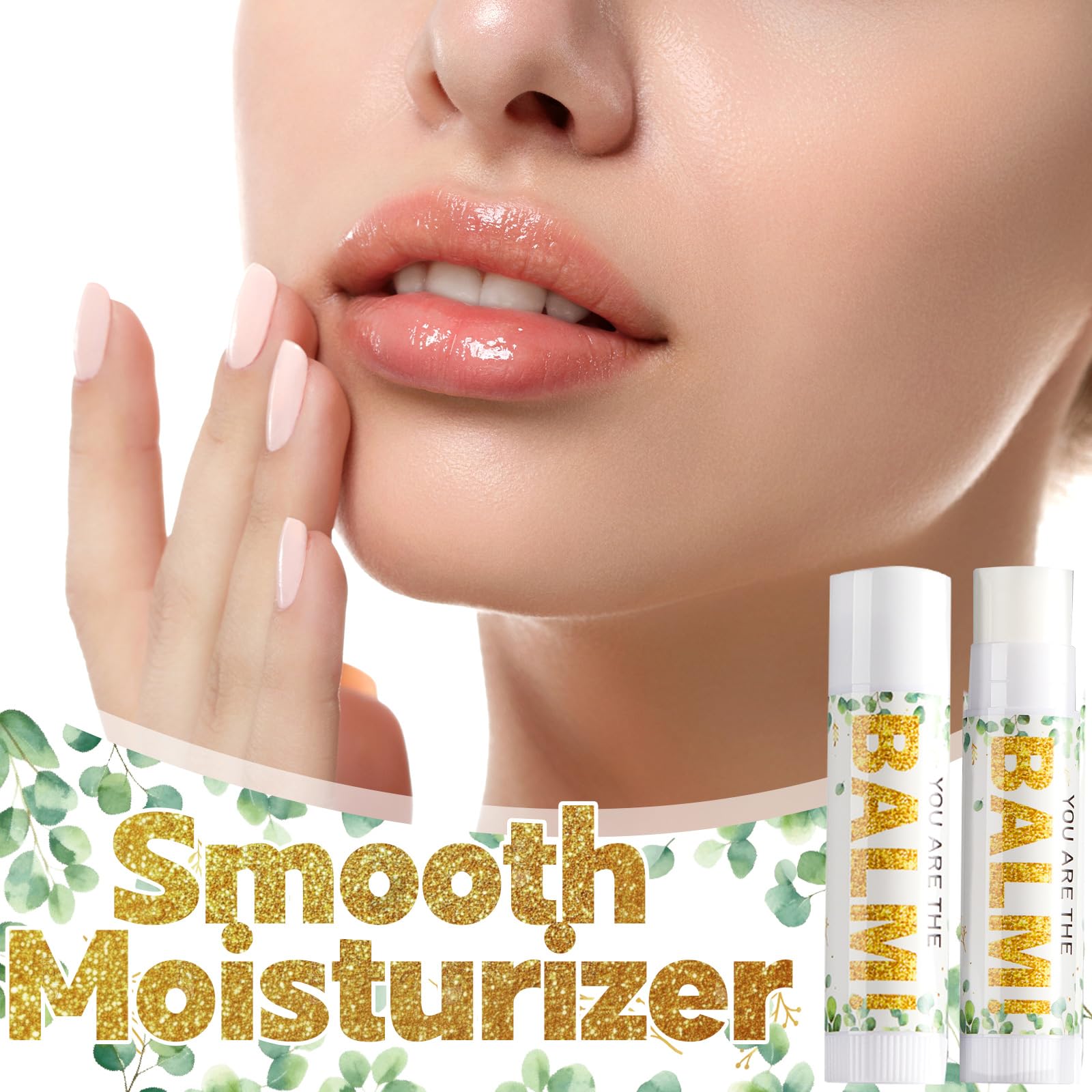 Lonfliness eucalyptus leaves design lip balm tube for elegant party favors.