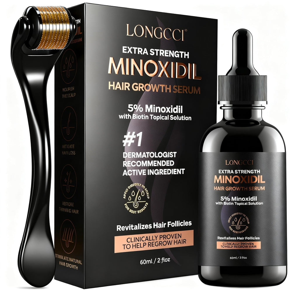 LONGCCI minoxidil serum bottle with dropper for precise scalp dosing.