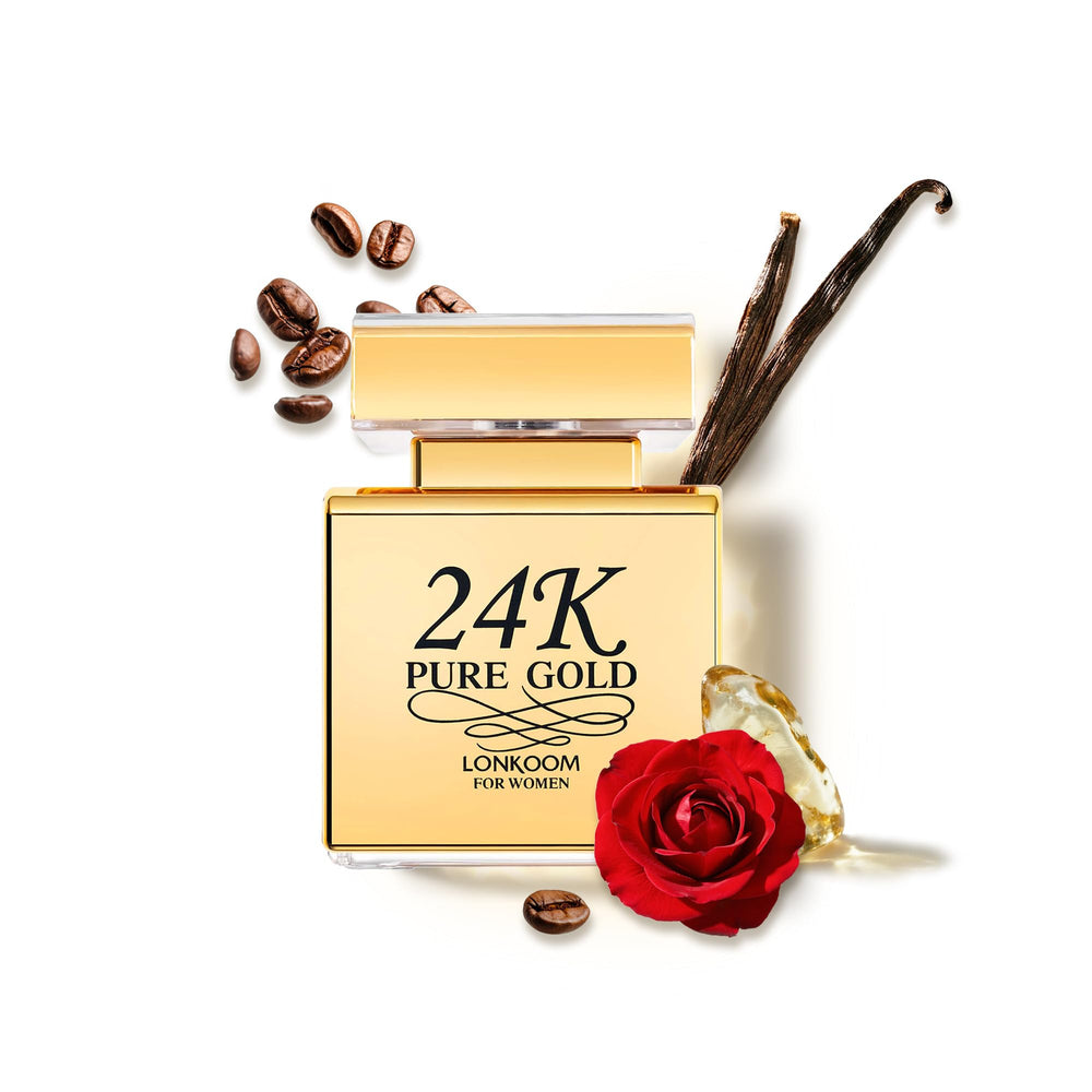 Lonkoom 24K Gold bottle embossed brand emphasizes luxury branding.