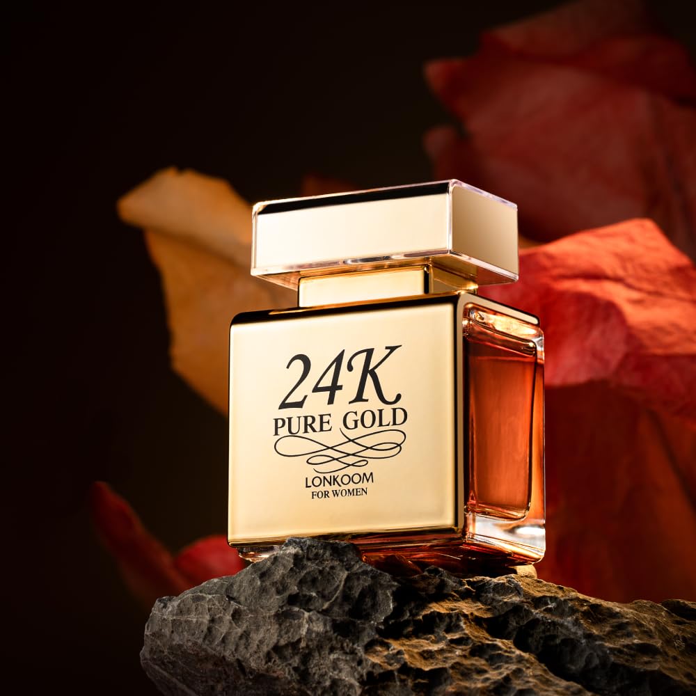 Lonkoom 24K Gold bottle side view presents an elegant profile for daily display.