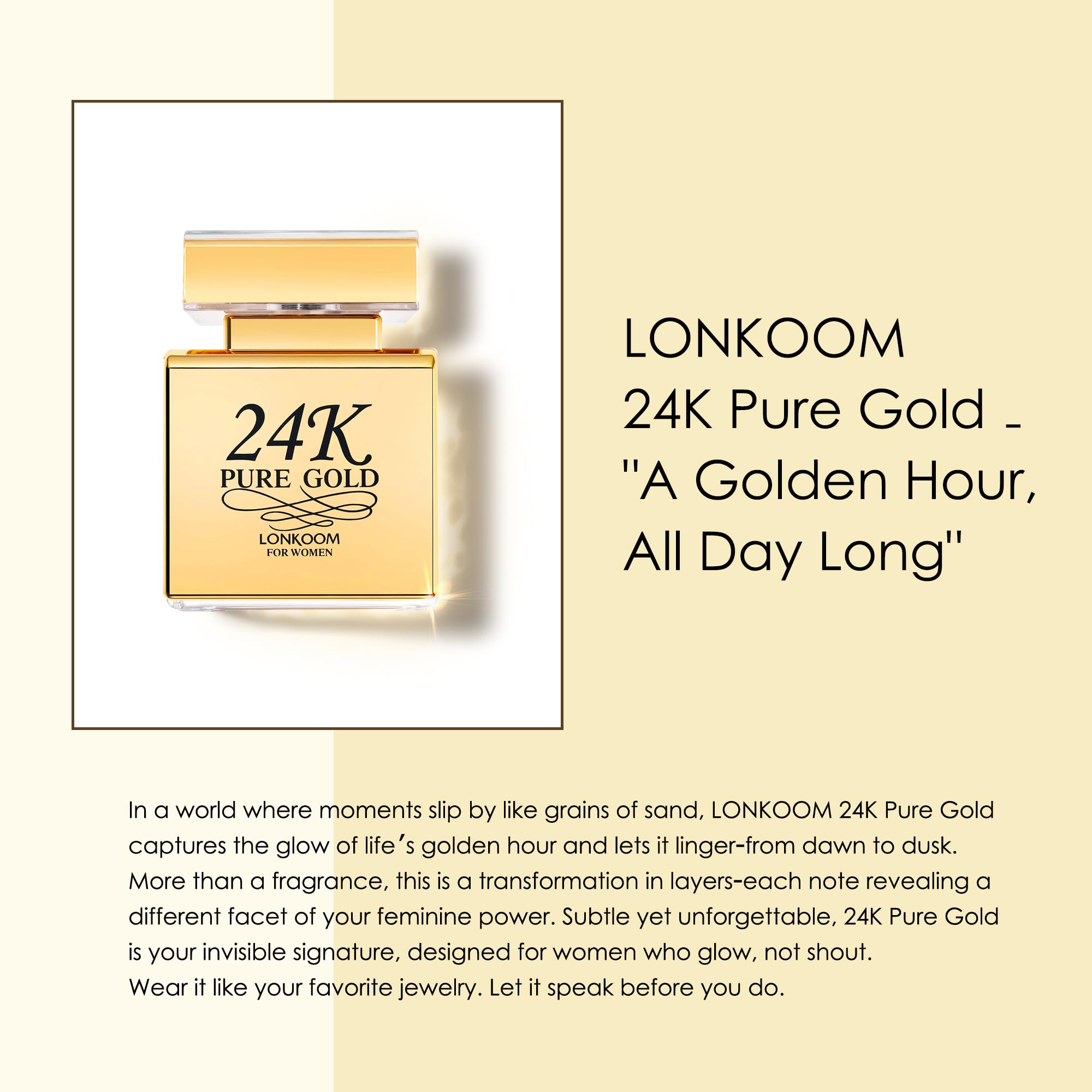 Lonkoom 24K Gold Perfume packaging box displays a gift-ready presentation.