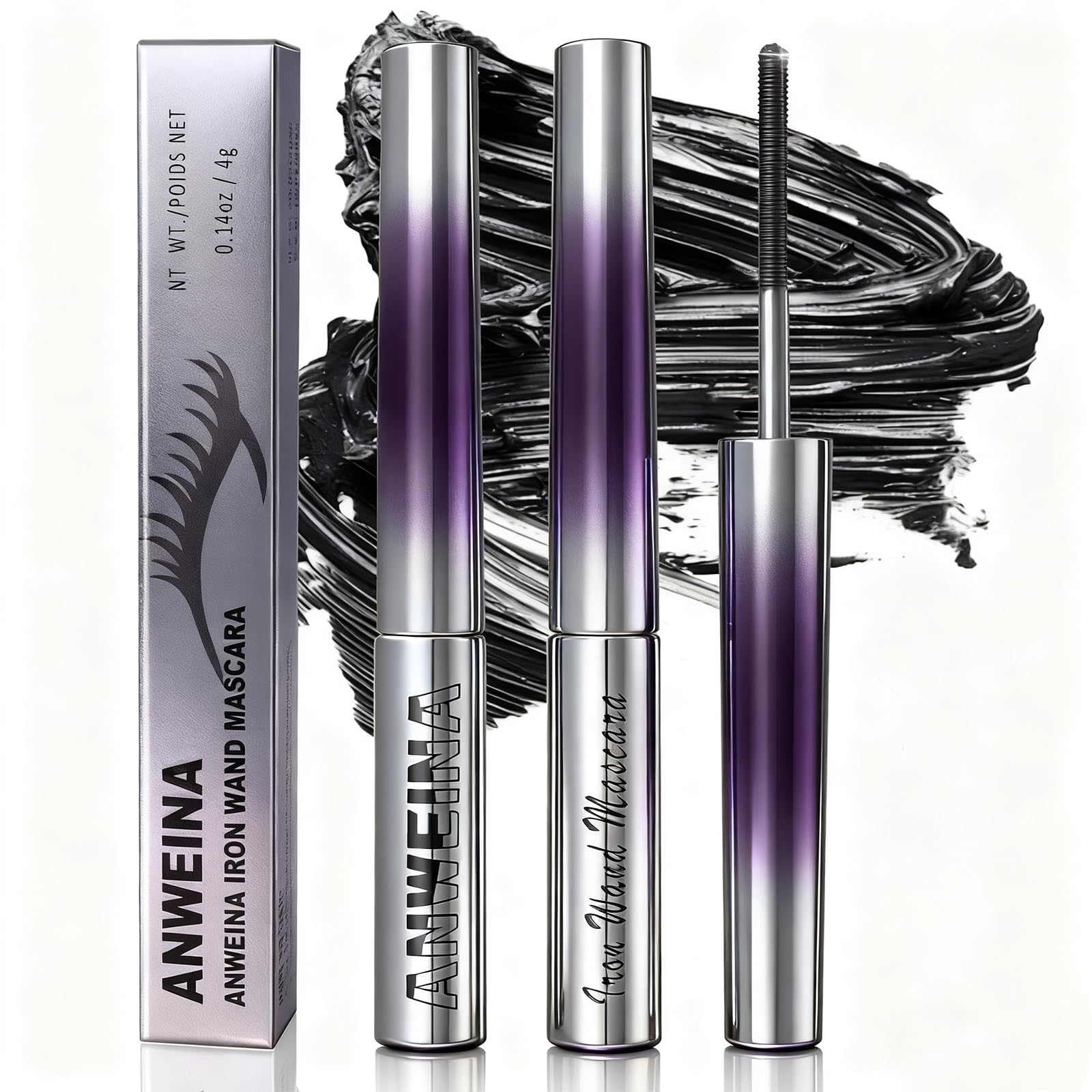 Loobexery iron wand mascara close-up showing precise separation for clump-free lashes