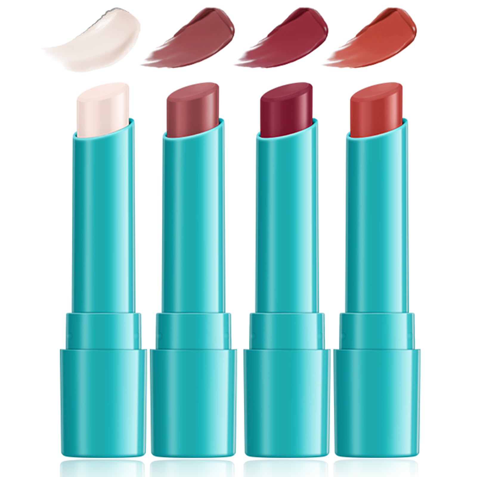 Loobexery 4pcs lip tint set shown with shades for day-to-night color versatility.