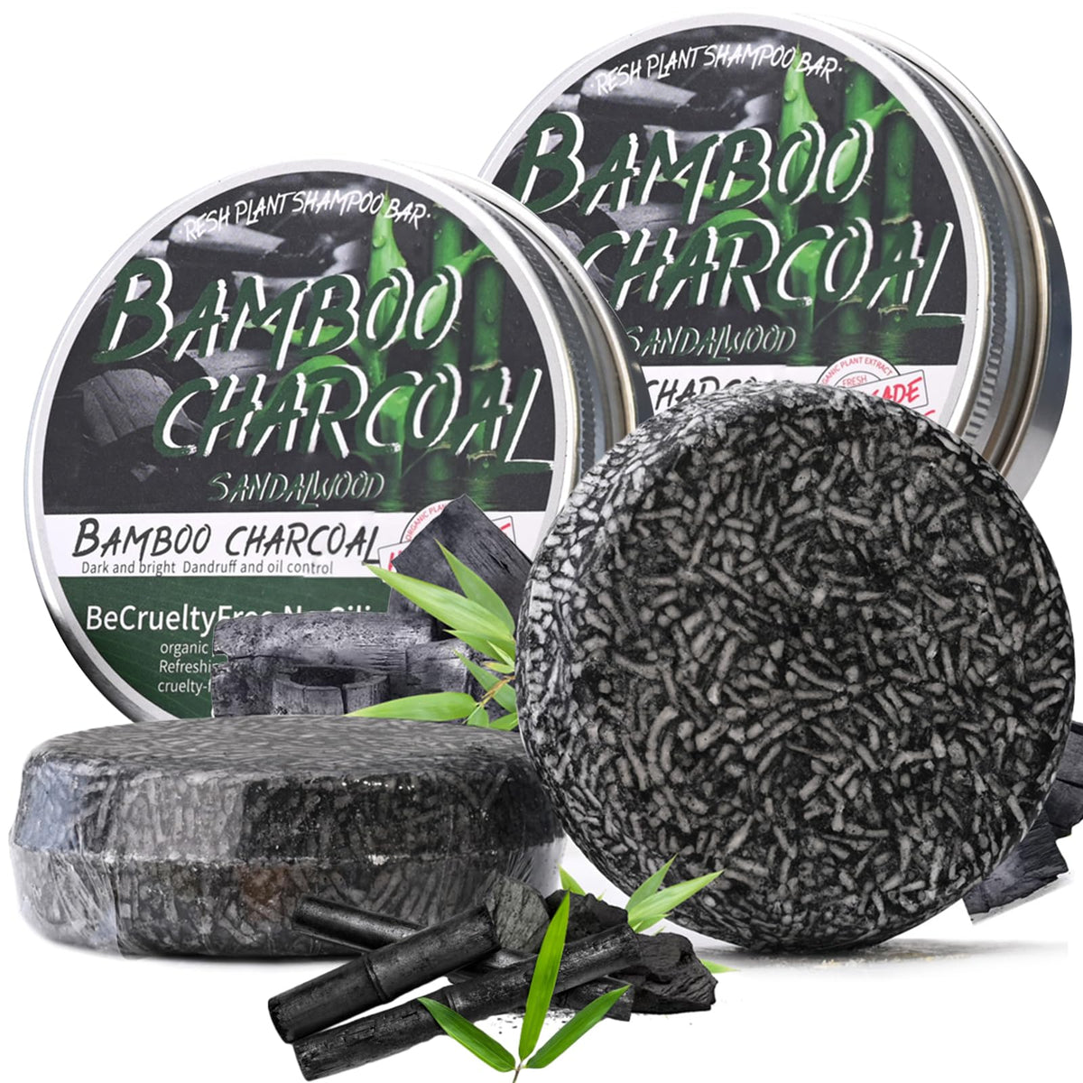 Loobexery bamboo charcoal shampoo bar packaging highlights natural formula for sensitive scalps.