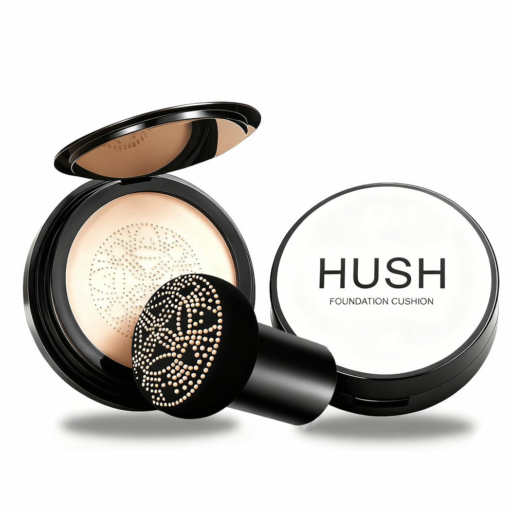 Loobexery Hush Foundation with compact puff for quick, even coverage.