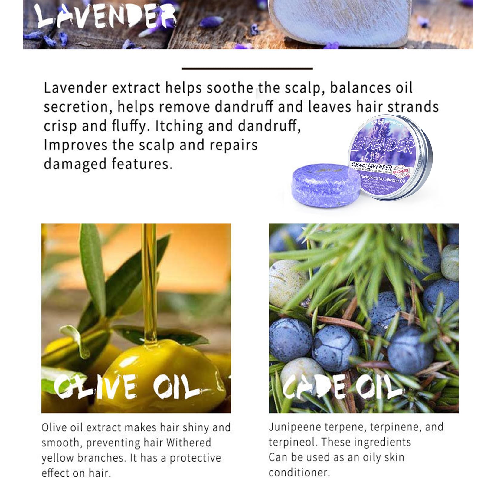 Loobexery lavender shampoo bar on scalp view highlighting moisture and clean pores