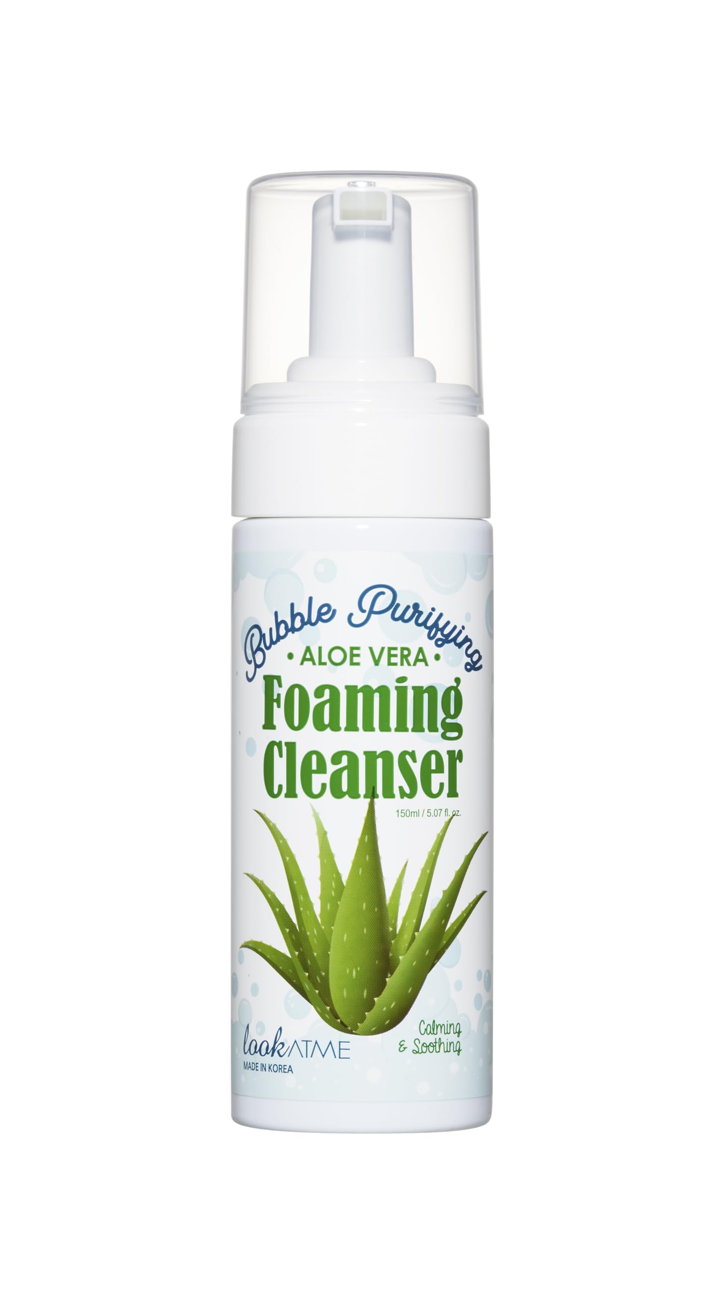 LOOKATME Aloe Vera Foam Cleanser bubbles demonstrate gentle cleansing and hydration.