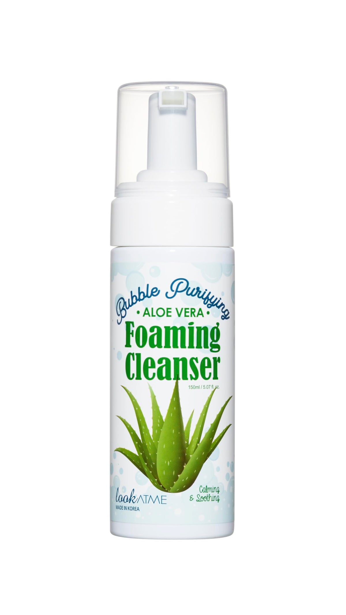 LOOKATME Aloe Vera Foam Cleanser bubbles demonstrate gentle cleansing and hydration.