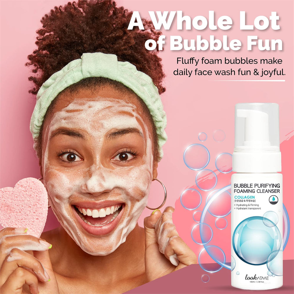 LOOKATME Korean Face Wash hydrating-foam shot emphasizes collagen-infused formula