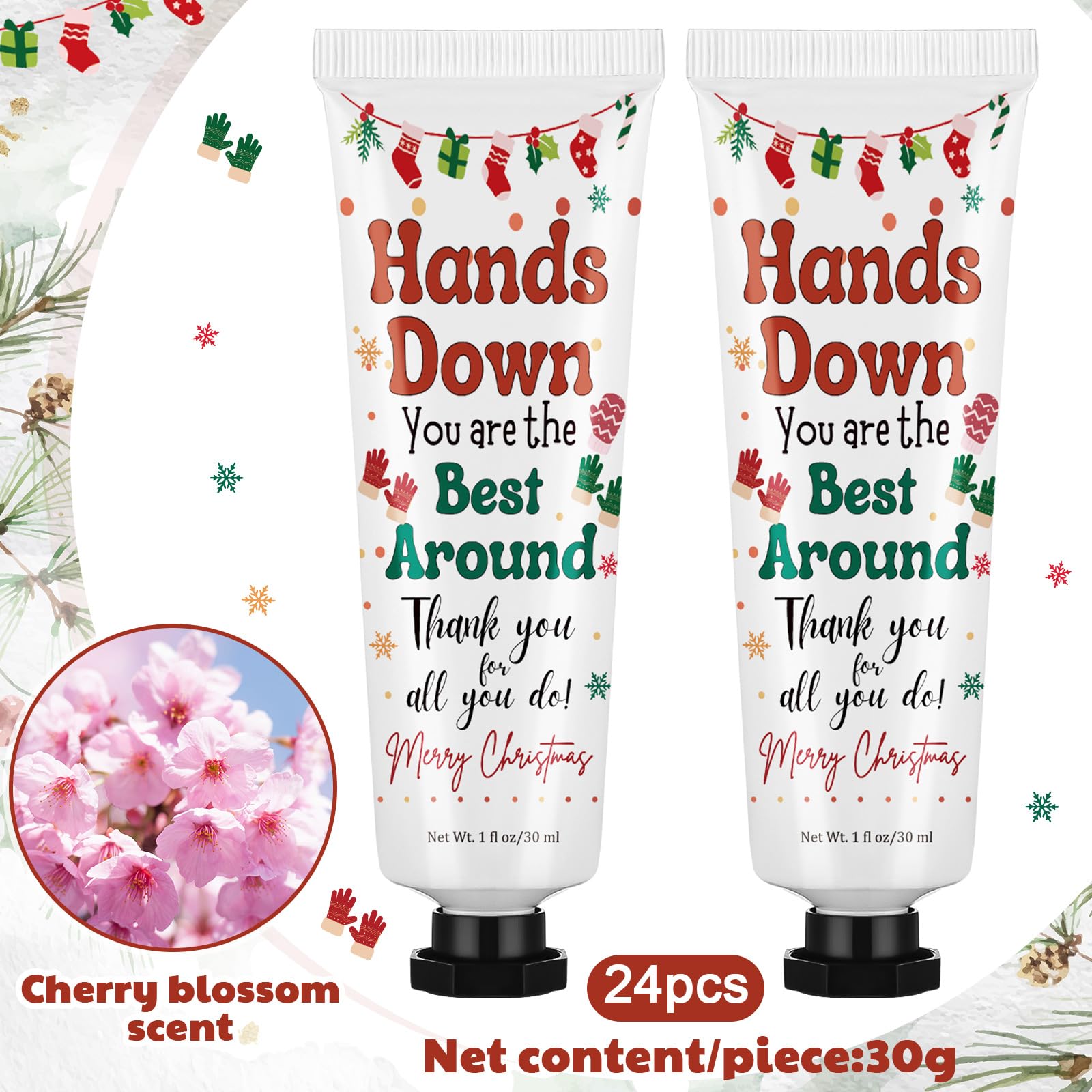 Loopeer 30ml hand cream tube close-up, cherry blossom scent for lasting hydration.