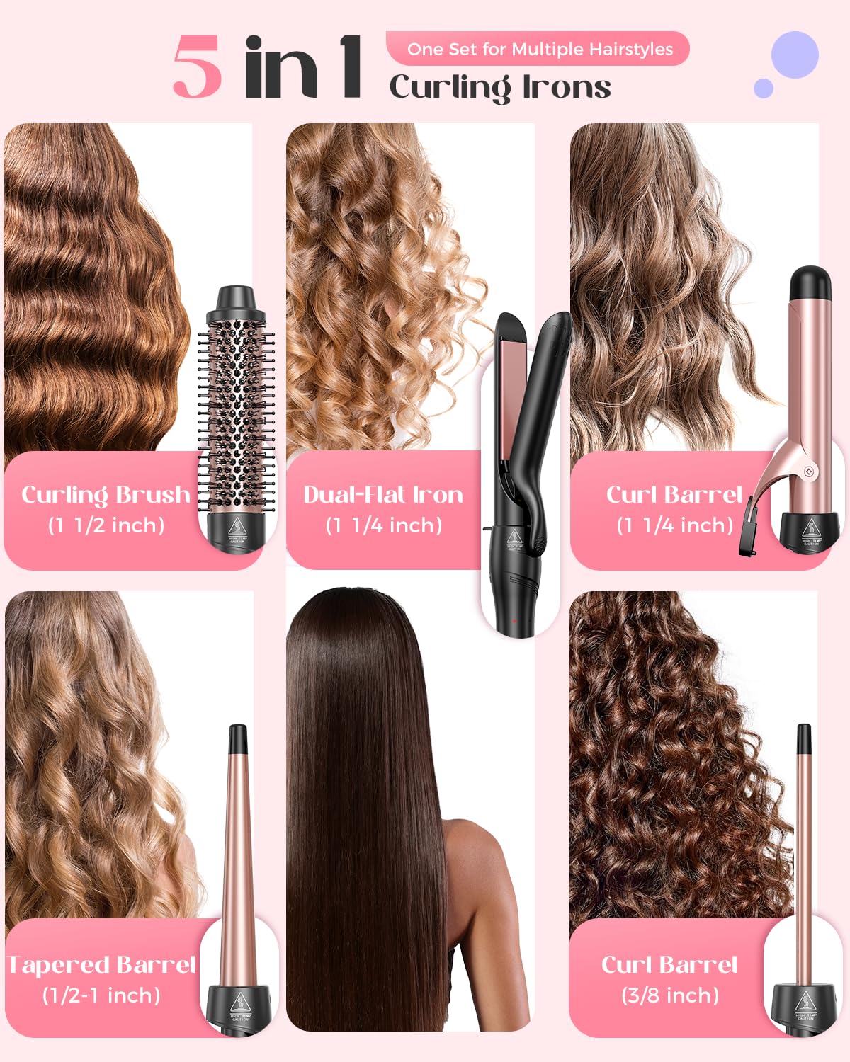 Lopeie 5-in-1 curling wand 0.5-1.0 inch for defined curls.