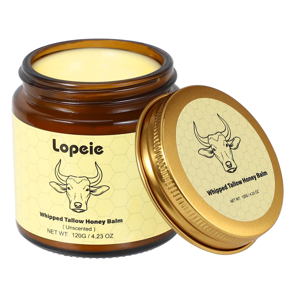 Lopeie Beef Tallow Skin Cream Jar showing rich whipped texture for deep hydration